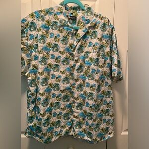 Hang Ten Blue and Green Leaf Print Men's Shirt